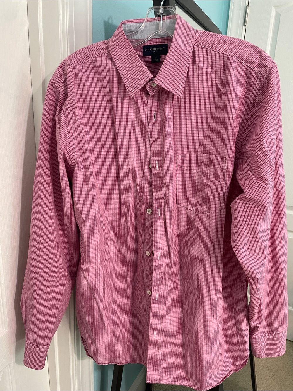 Banana Republic Pink Micro-Check Button-Down Shirt